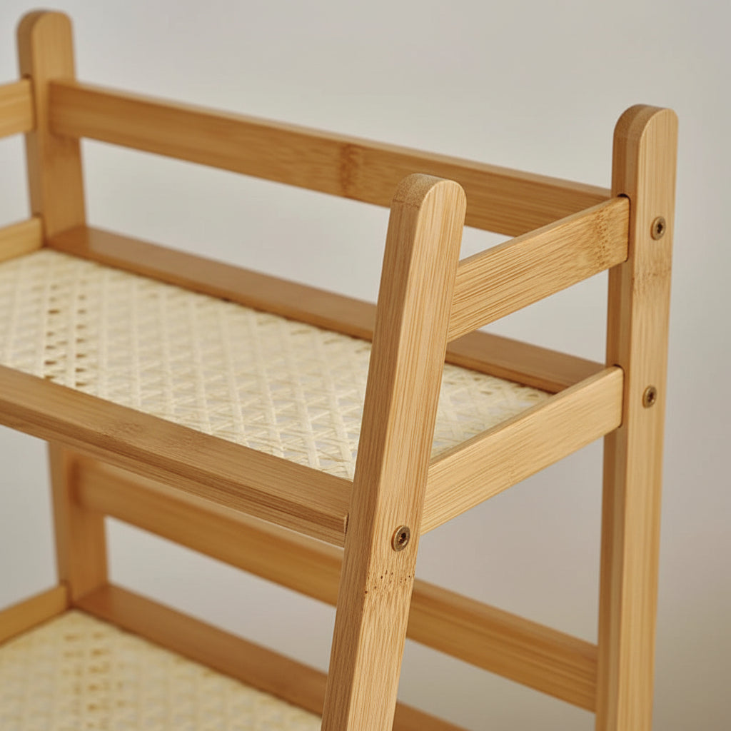 Organizador de Bancada em Bambu – Prateleira Dupla para Café, Temperos e Xícaras