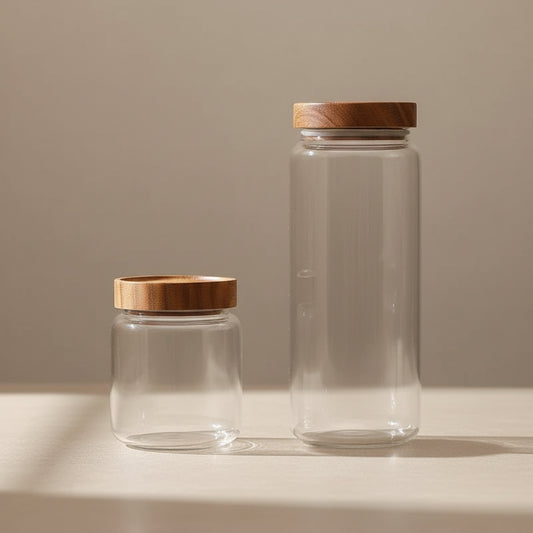 Pote de Vidro com Tampa de Madeira – Organização Natural para a Cozinha